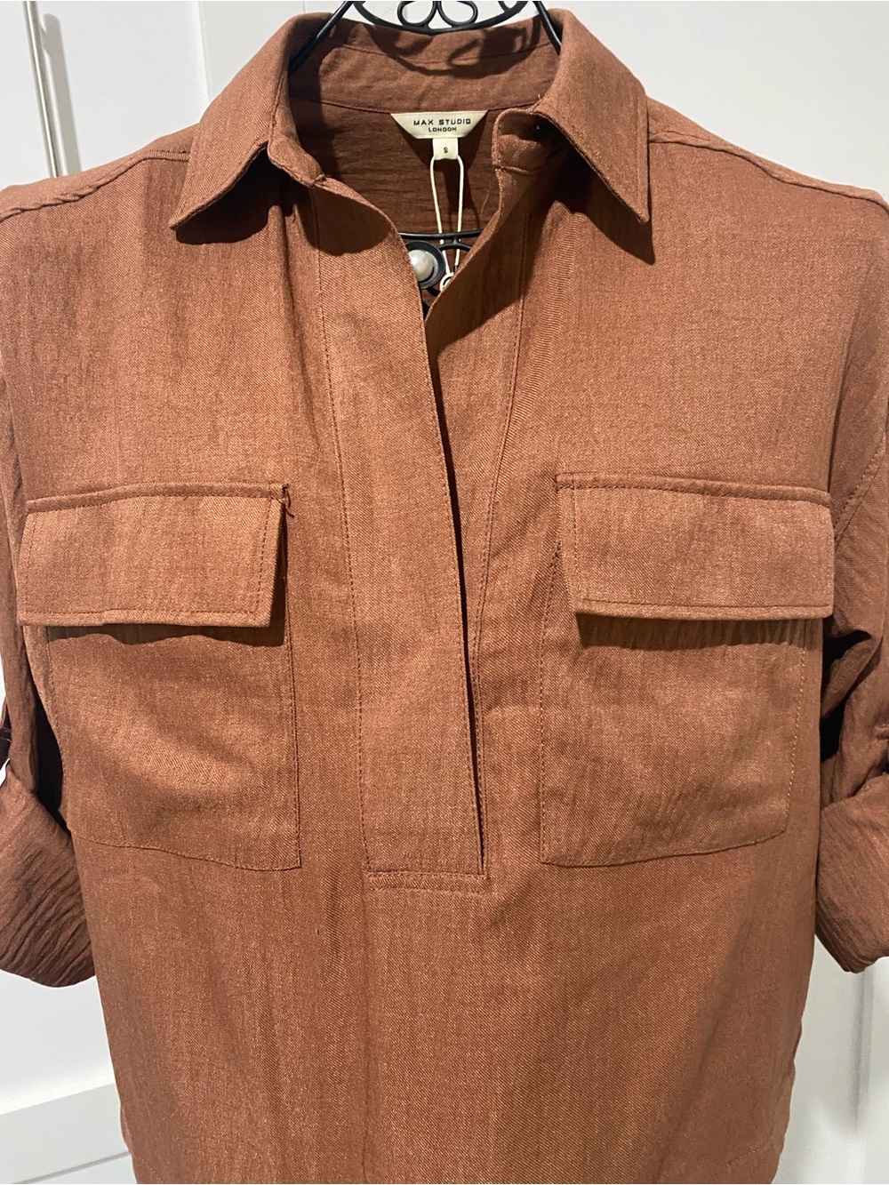 Max Studio Rust Brown Button-Front Casual Women's Shirt